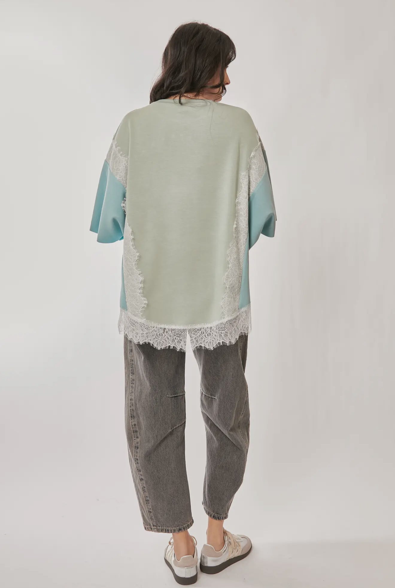 You Are My Love Graphic Lace Top – Sage Blue Short Sleeve