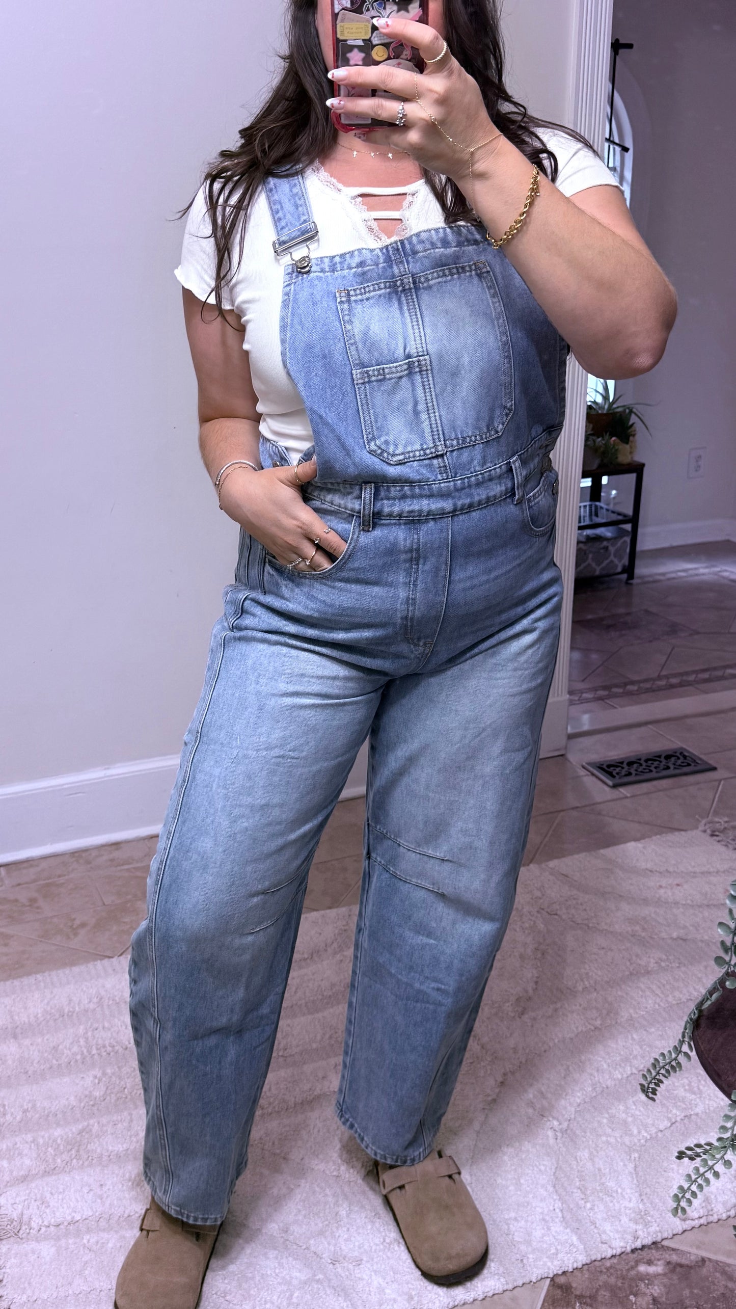 Barrel Fit Denim Overalls