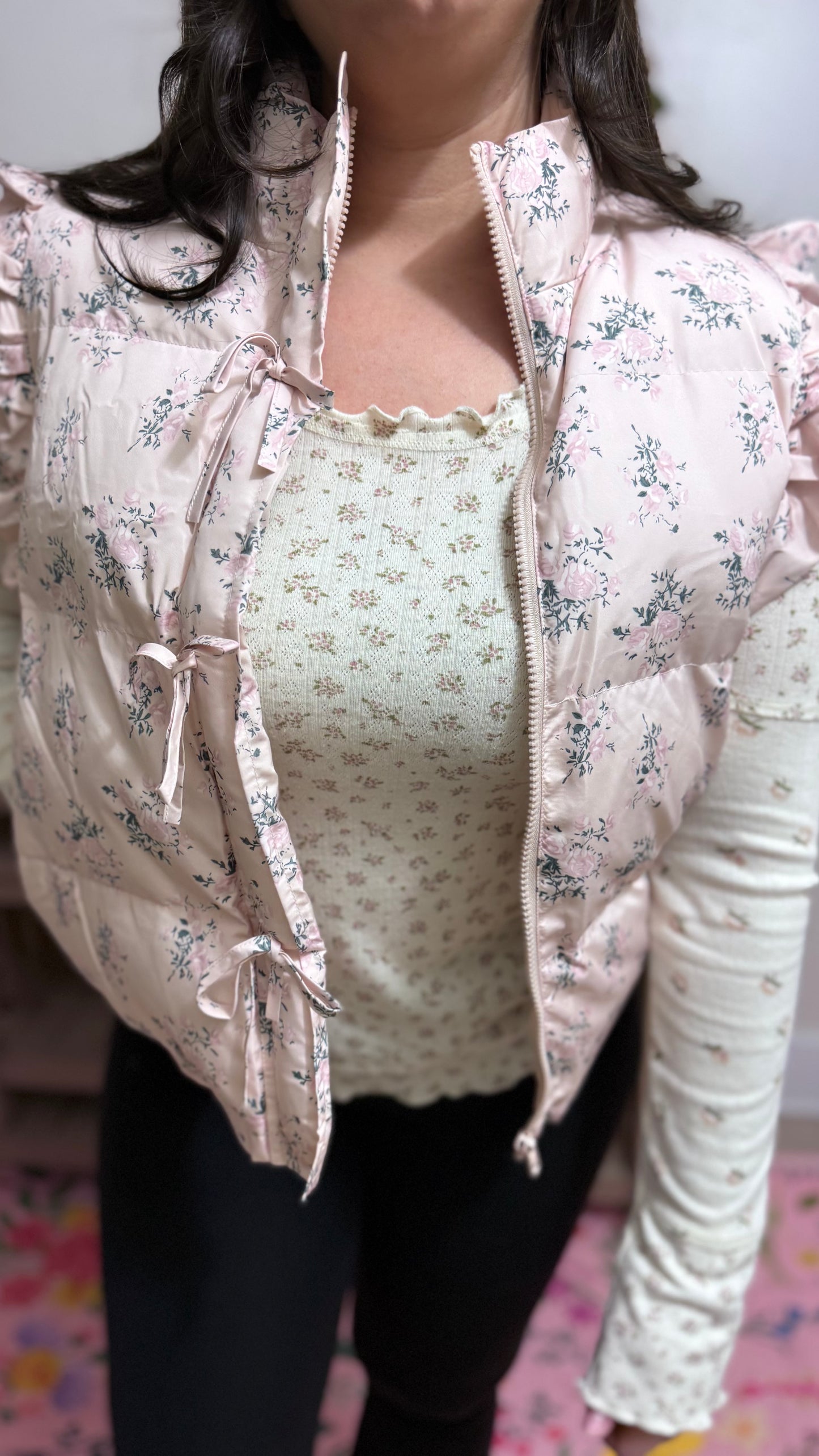Frosted Blossom Puffer Vest