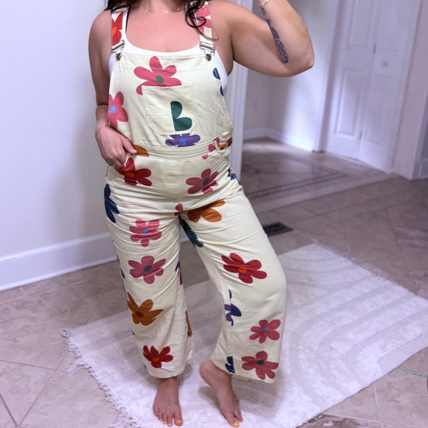 Colorful Daisy Print Overalls