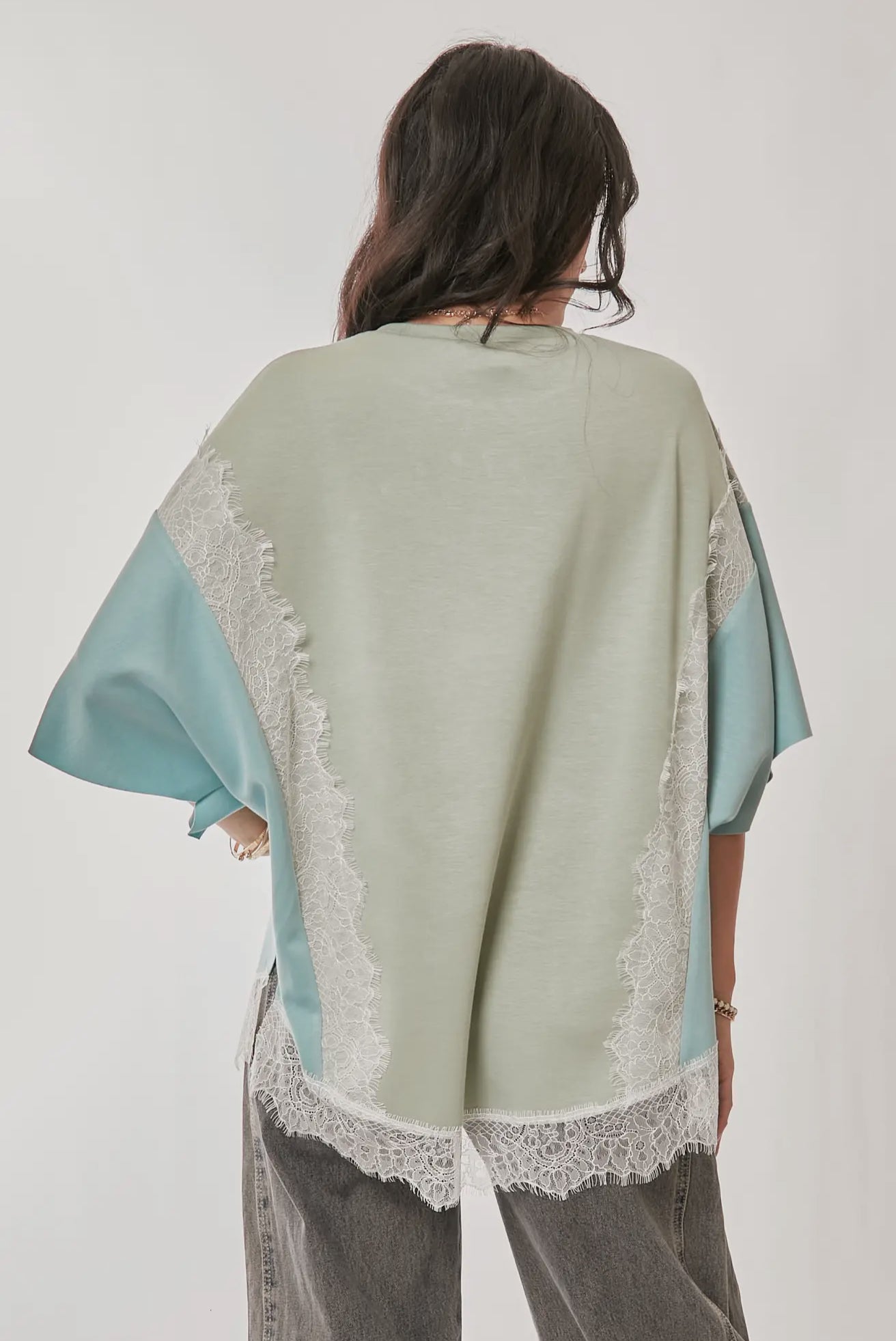 You Are My Love Graphic Lace Top – Sage Blue Short Sleeve