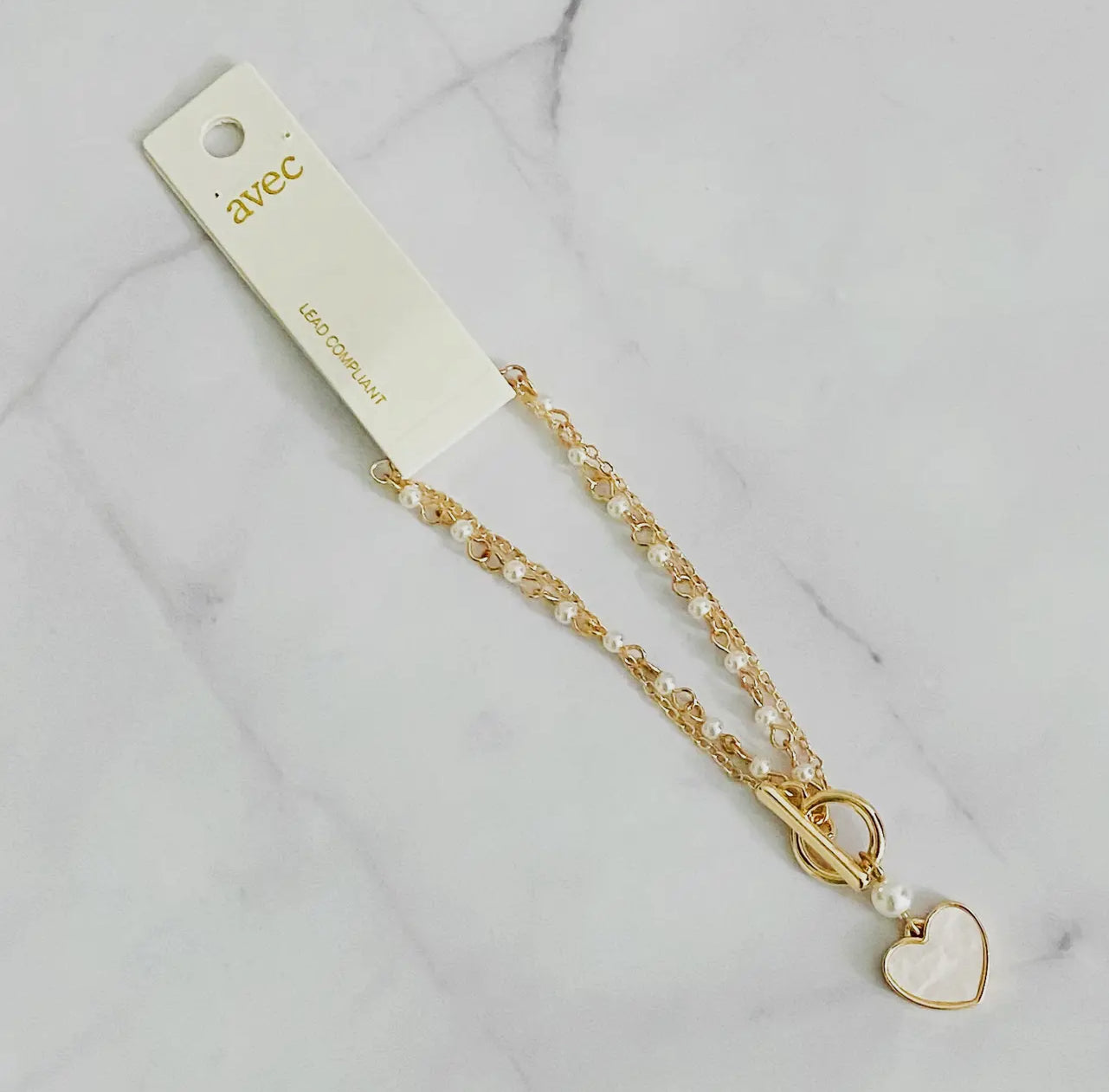 Layered Pearl Chain Heart Bracelet
