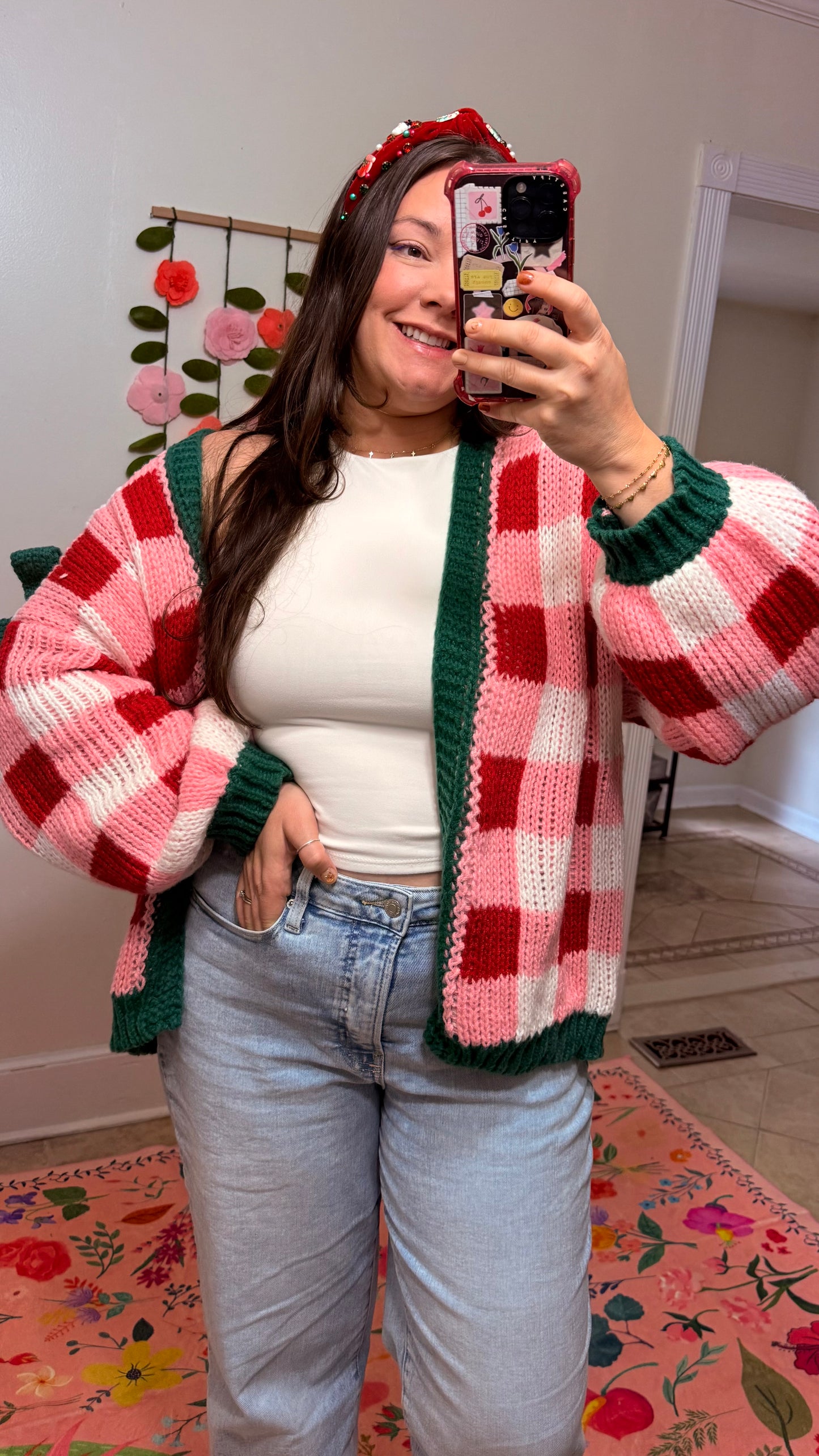 Merry & Bright Checkered Cardigan
