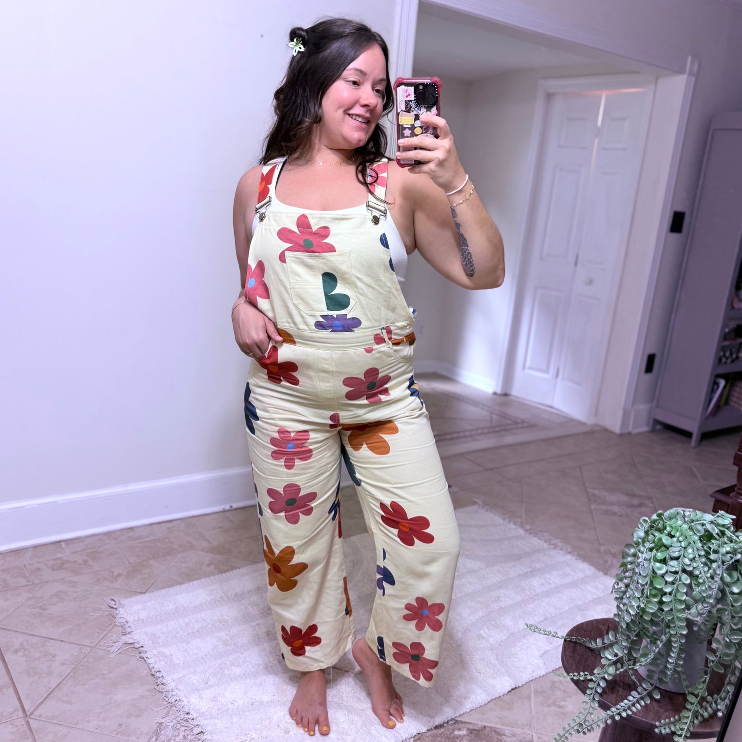Colorful Daisy Print Overalls