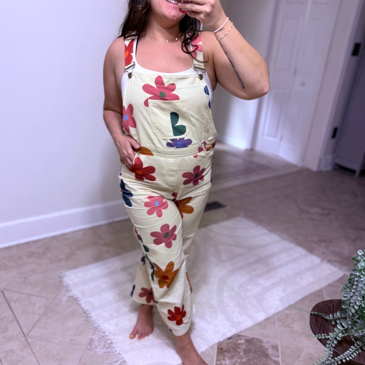 Colorful Daisy Print Overalls