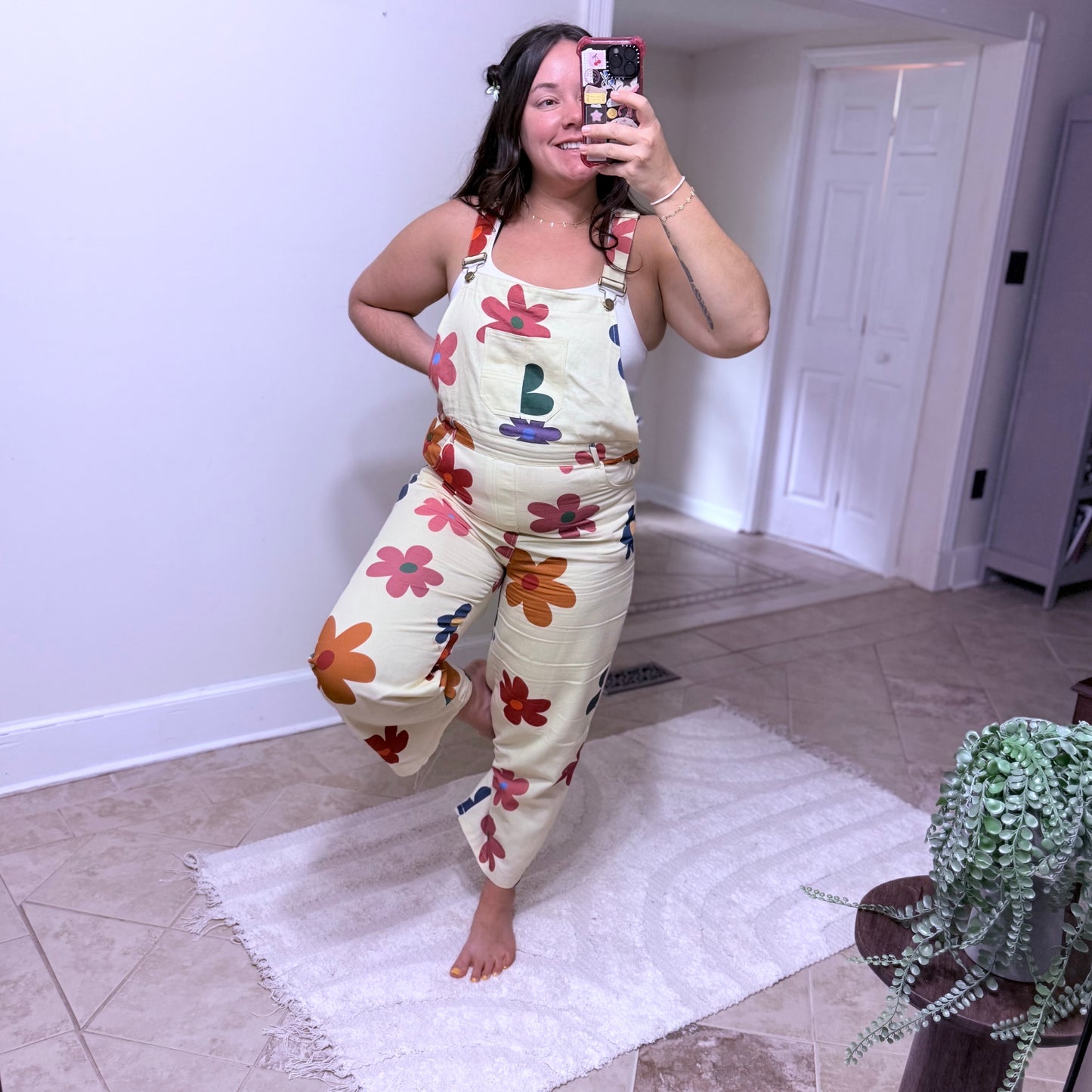Colorful Daisy Print Overalls