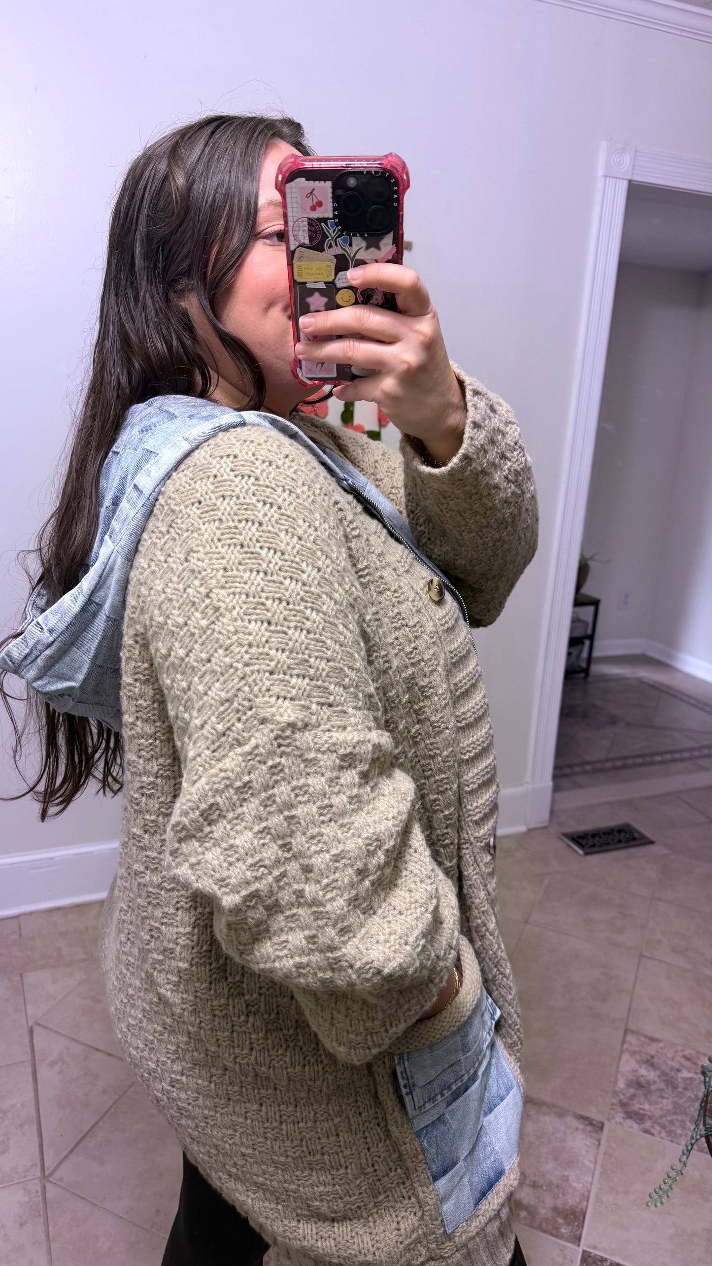 Denim Dreams Checker Cardigan Coat