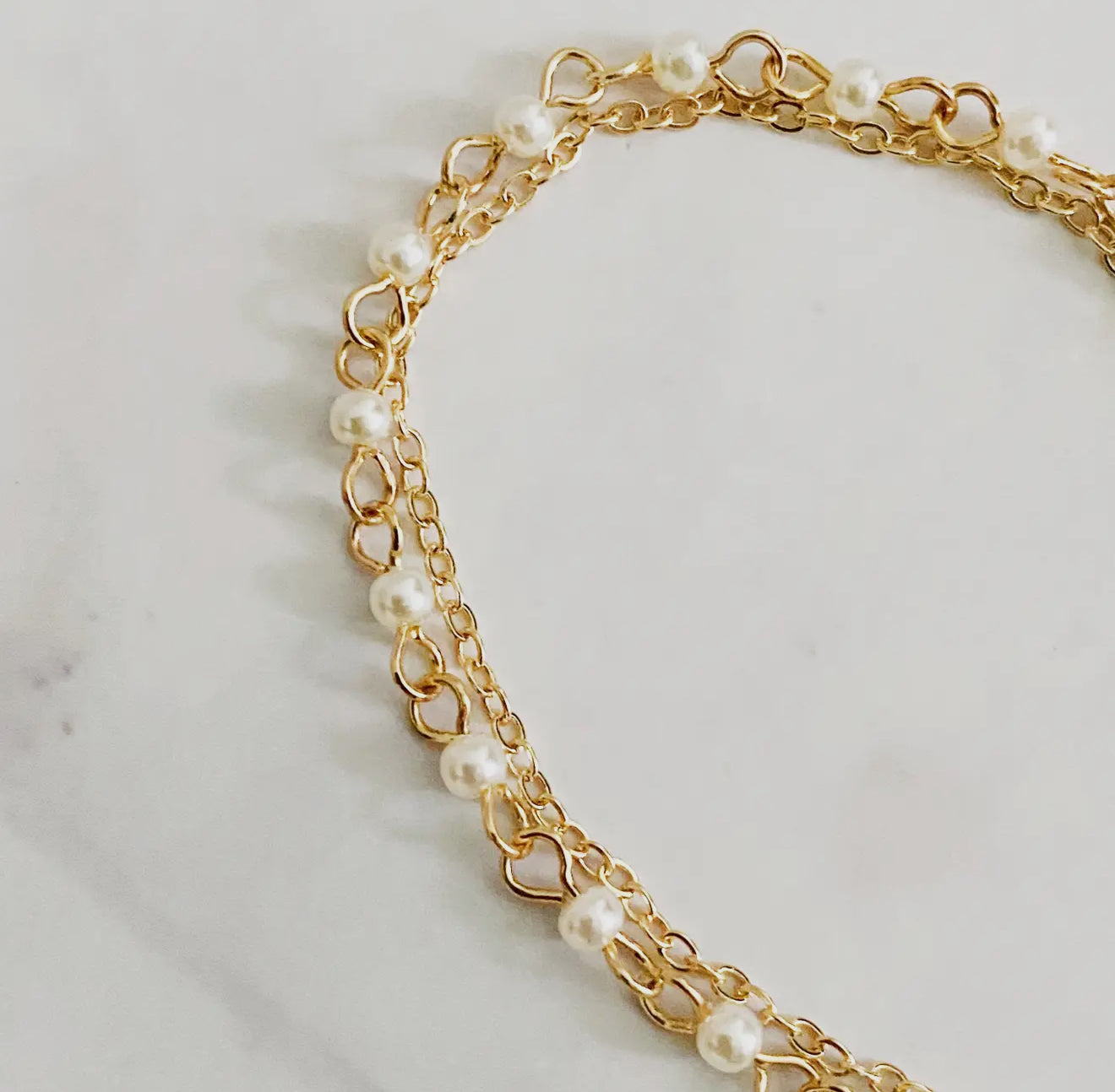 Layered Pearl Chain Heart Bracelet