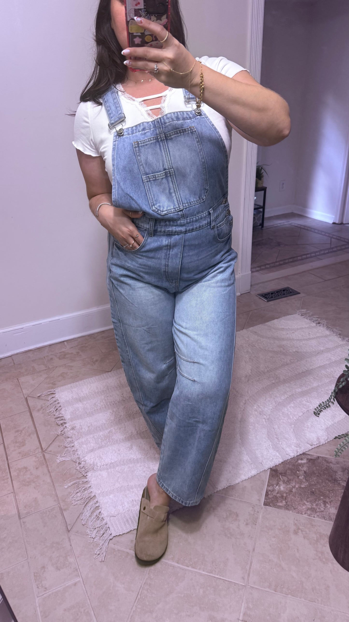 Barrel Fit Denim Overalls