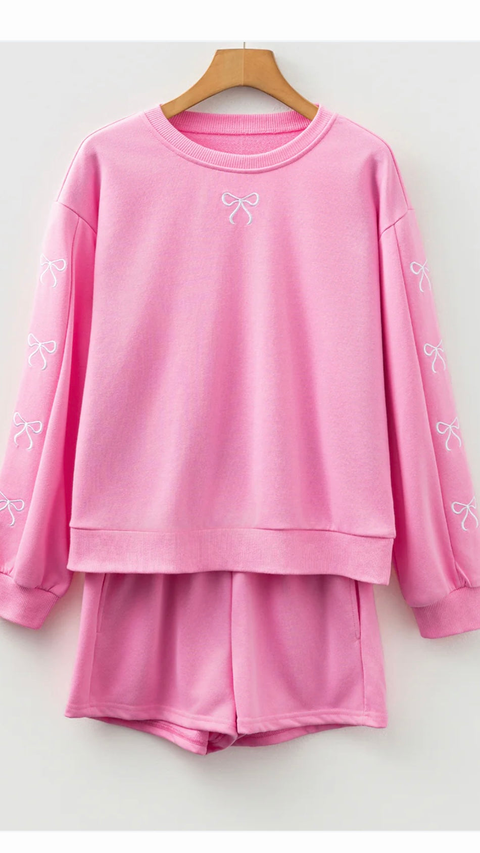 Bow Embroidered Pink Lounge Set | Hello HoneyPie Boutique