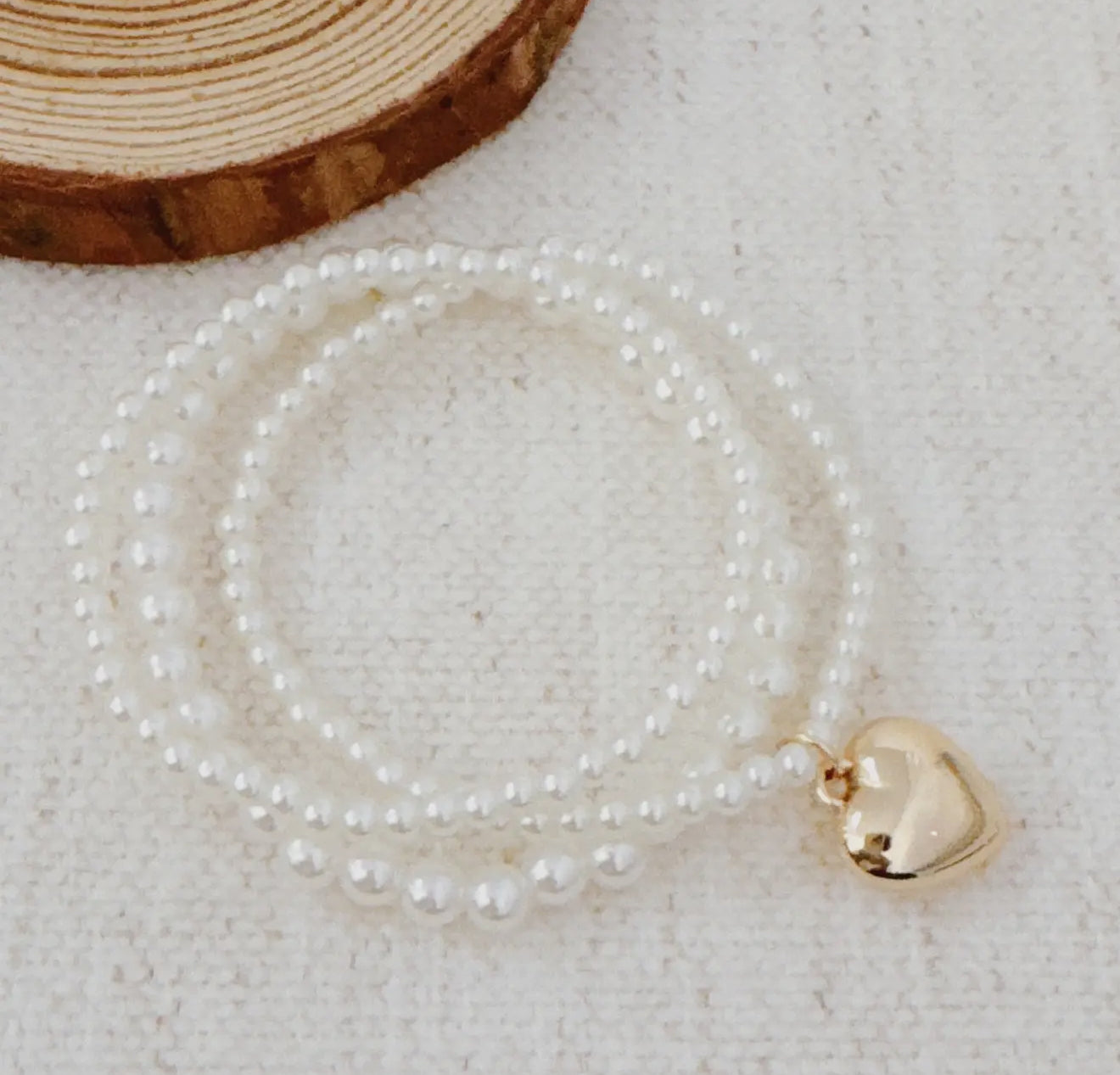 Pearl Beads Golden Heart Stretch Bracelet Set of 3