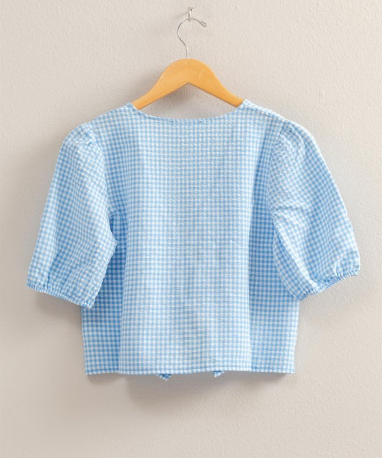 Blue Gingam Bow Top