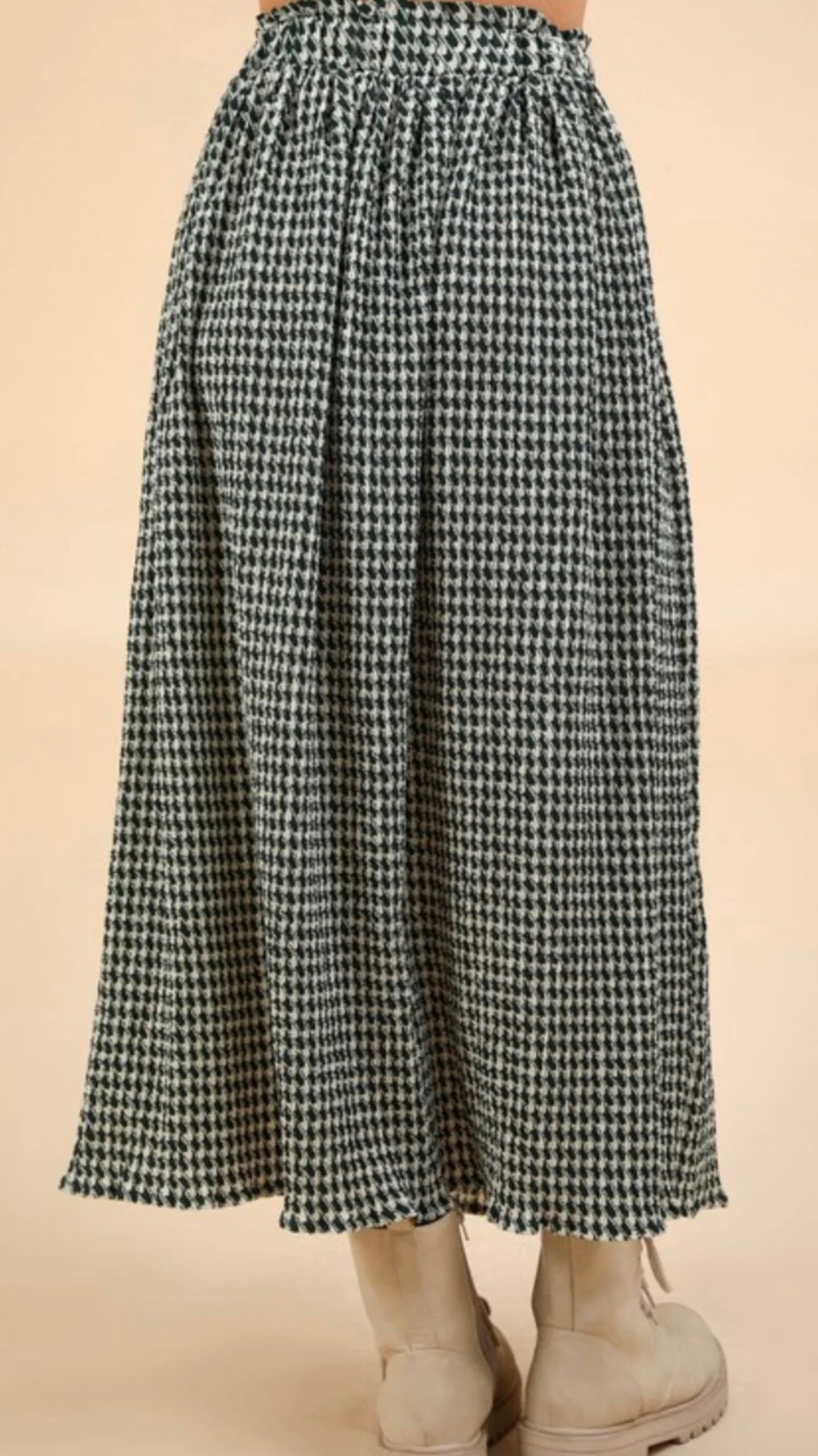 Green Houndstooth Midi Skirt