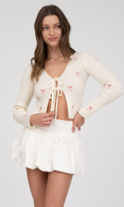 Cream Front Tie Bow Sweater
