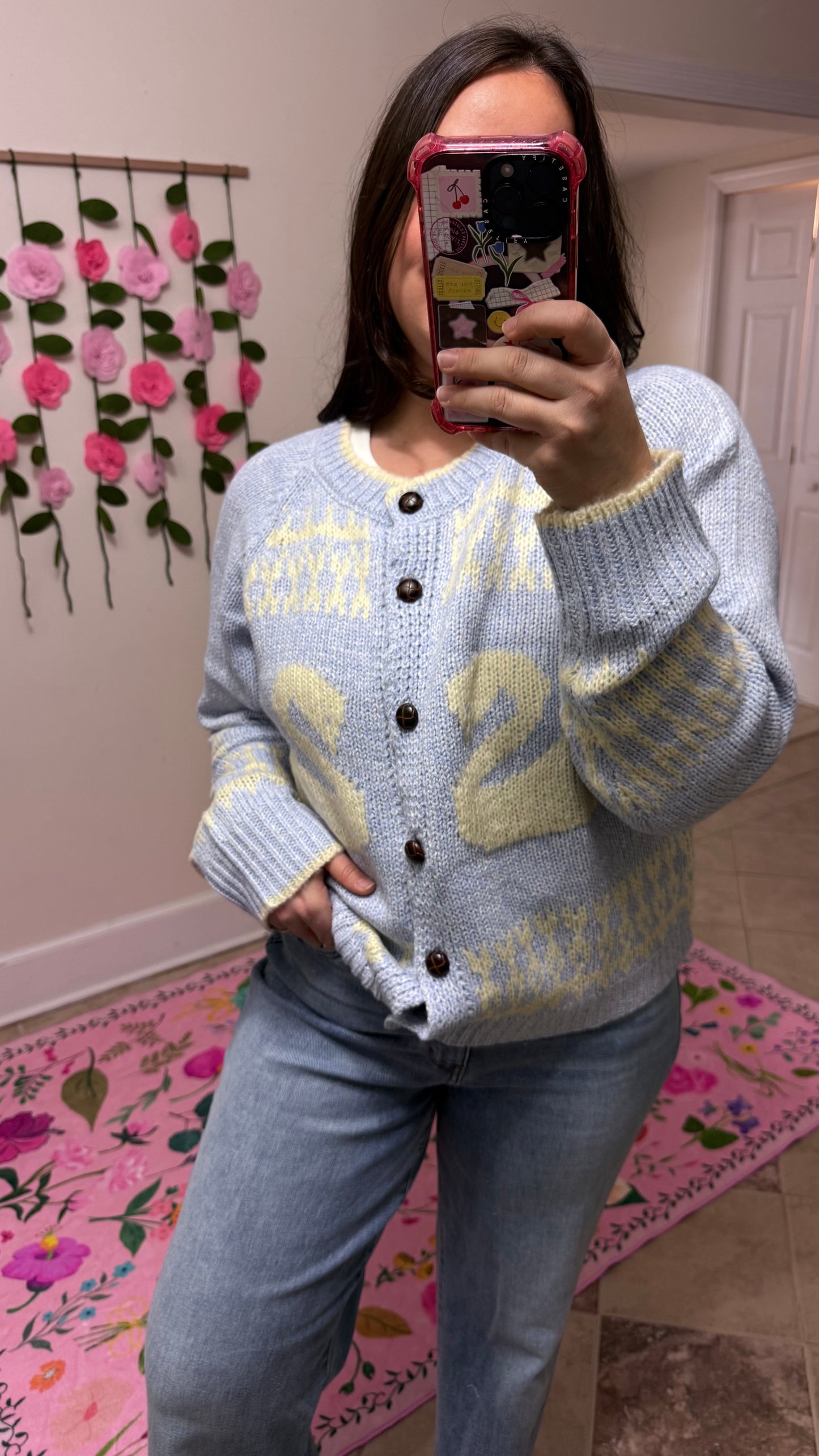 Swan Lake Knit Cardigan Sweater – Blue