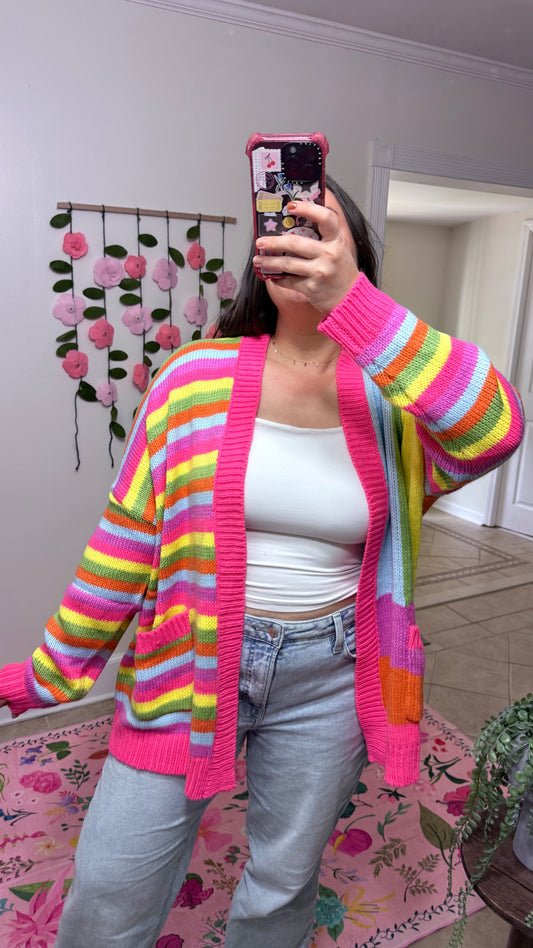 Color Pop Rainbow Stripe Cardigan