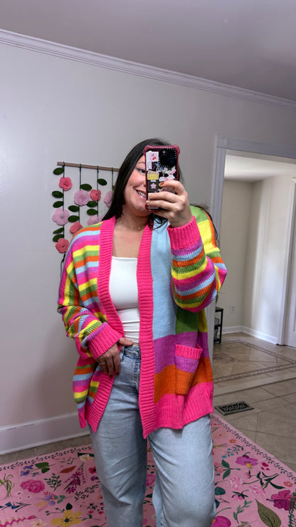 Color Pop Rainbow Stripe Cardigan
