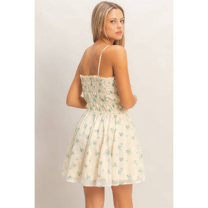 Shirred Floral Button-Front Mini
