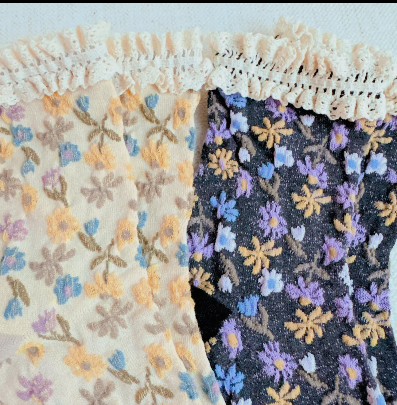 Vintage Blossom Socks – Cream or Gray Floral