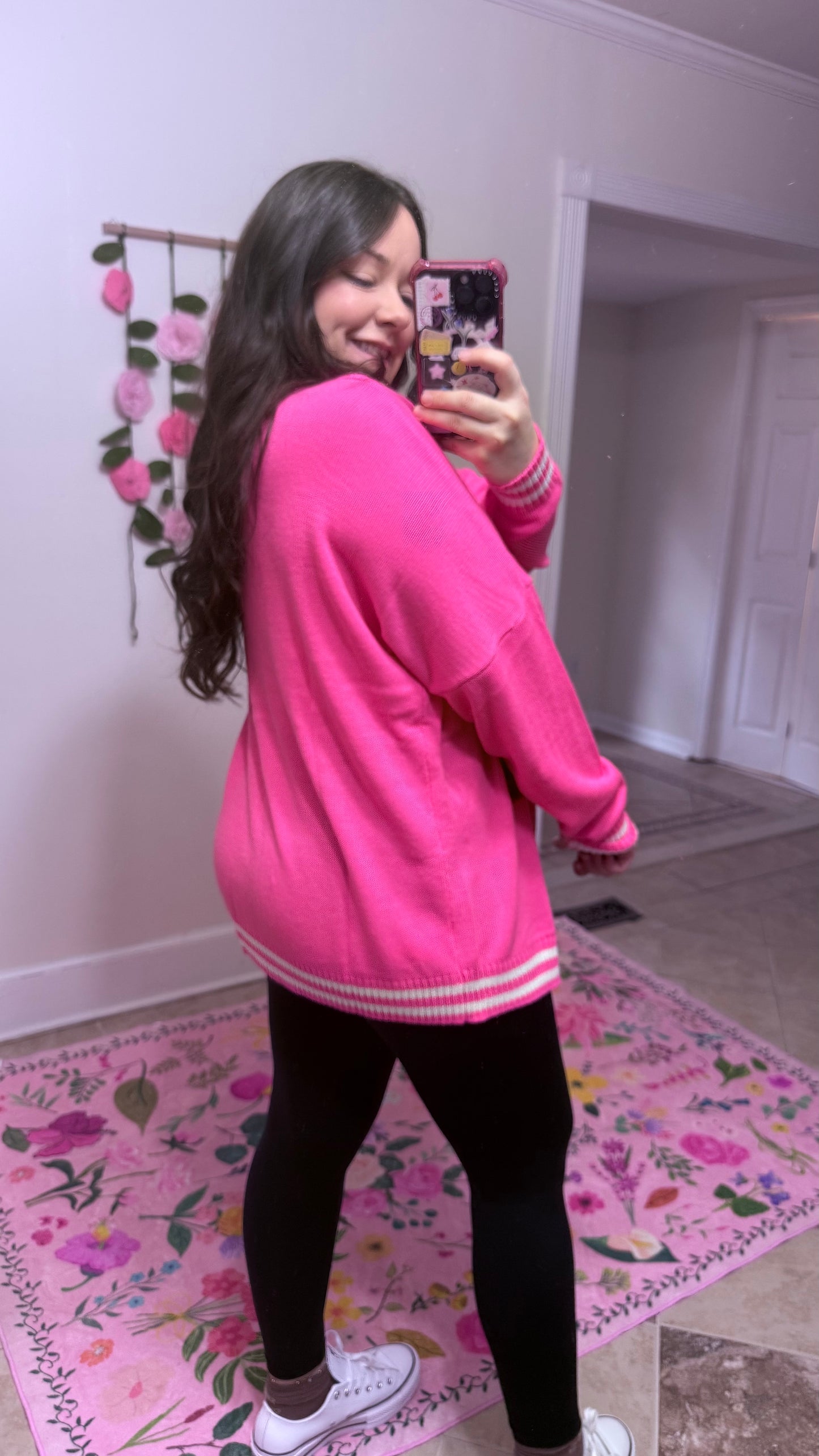 Happy Heart Sequin Cardi – Pink Valentine Cardigan