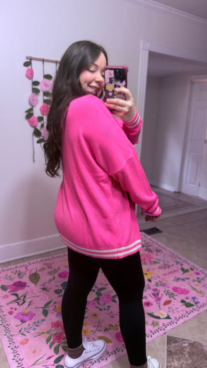 Happy Heart Sequin Cardi – Pink Valentine Cardigan