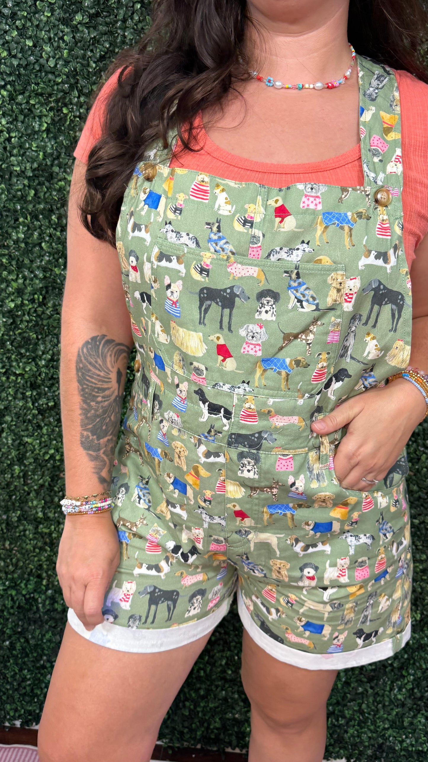 COLORFUL DOG BREEDS PRINT SHORTALLS