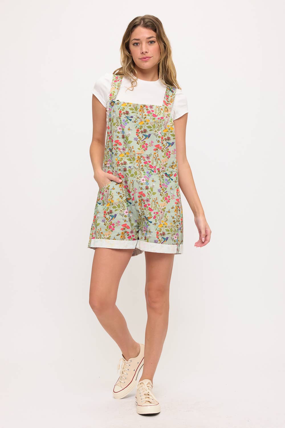 HUMMINGBIRD PRINT SHORTALLS