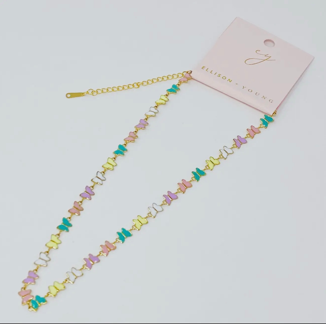 Linked Butterflies Necklace – Pastel Gold Reversible Chain