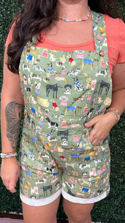 COLORFUL DOG BREEDS PRINT SHORTALLS
