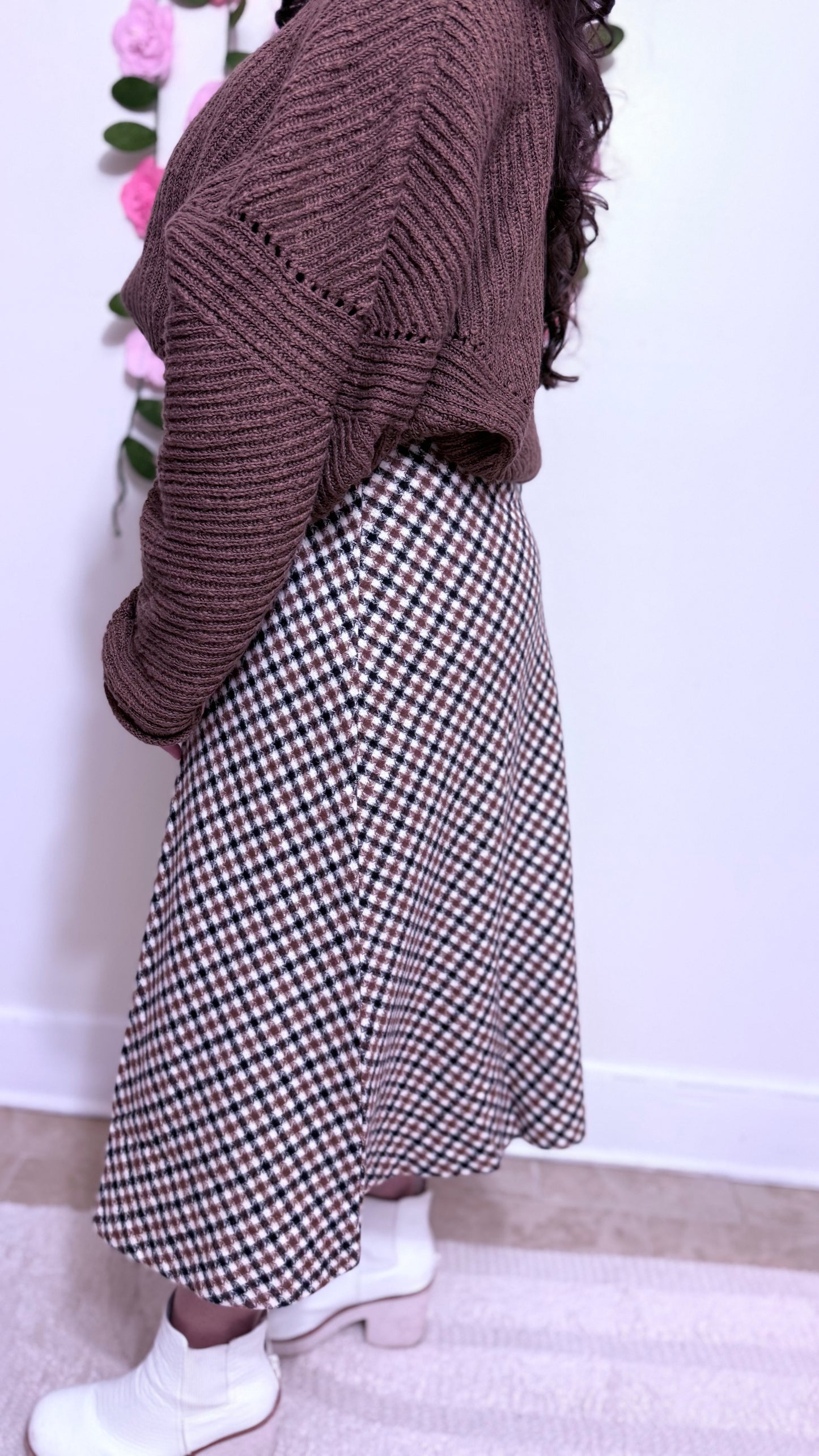 Cinnamon Houndstooth Midi Skirt