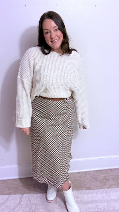 Cinnamon Houndstooth Midi Skirt