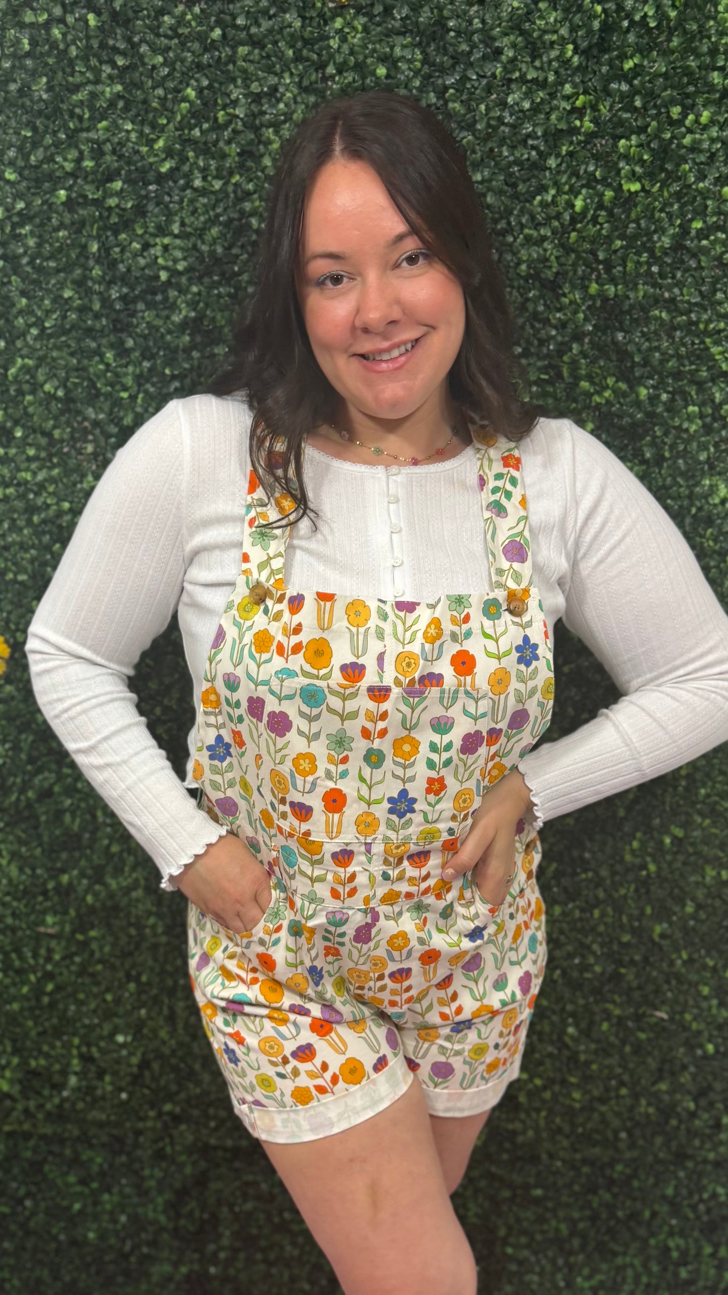 RETRO MOD FLORAL PRINT SHORTALLS