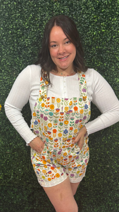RETRO MOD FLORAL PRINT SHORTALLS