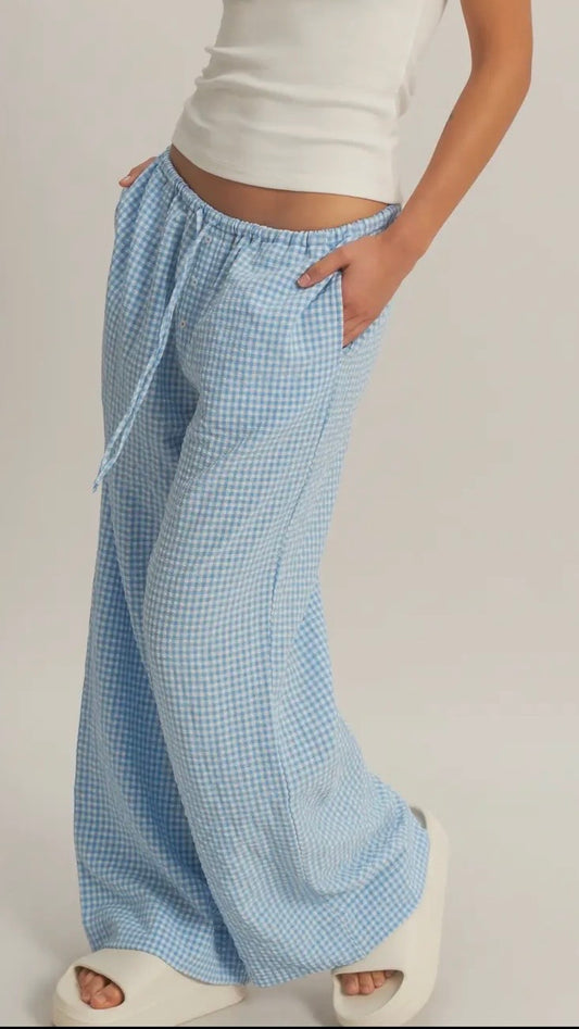 Blue Gingham Wide Legs