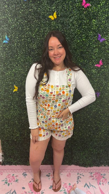 RETRO MOD FLORAL PRINT SHORTALLS