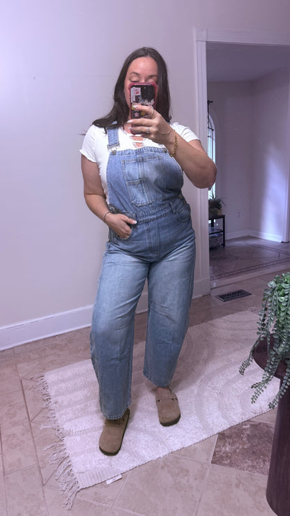 Barrel Fit Denim Overalls