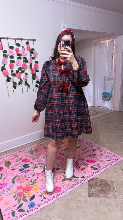 Merry Bow-Tied Plaid Dress