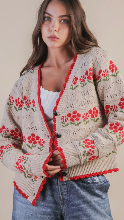 Red Floral Cardi