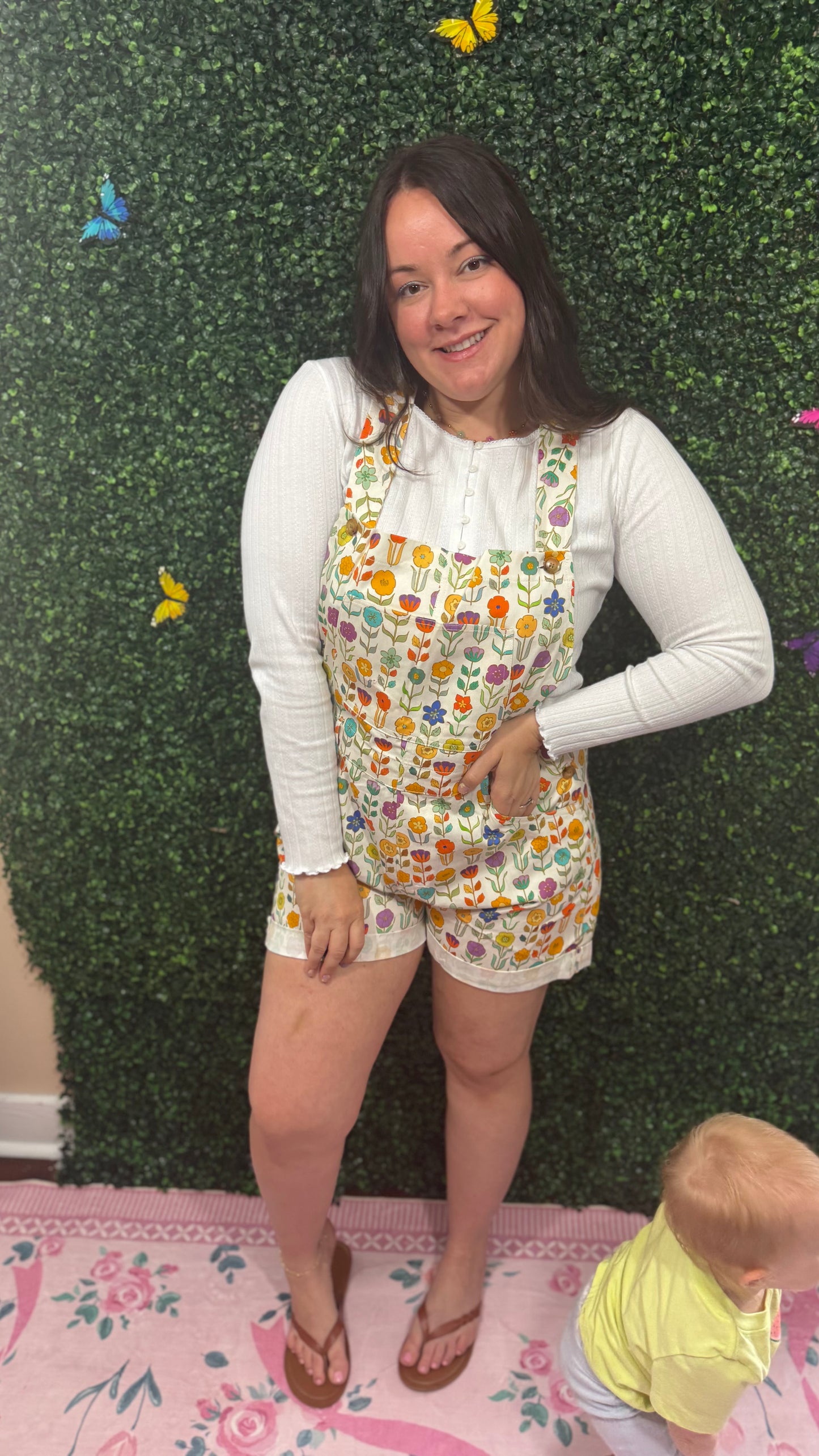 RETRO MOD FLORAL PRINT SHORTALLS