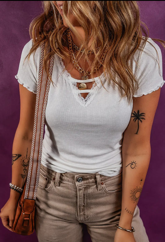 Lacey Days Ribbed Tee – White