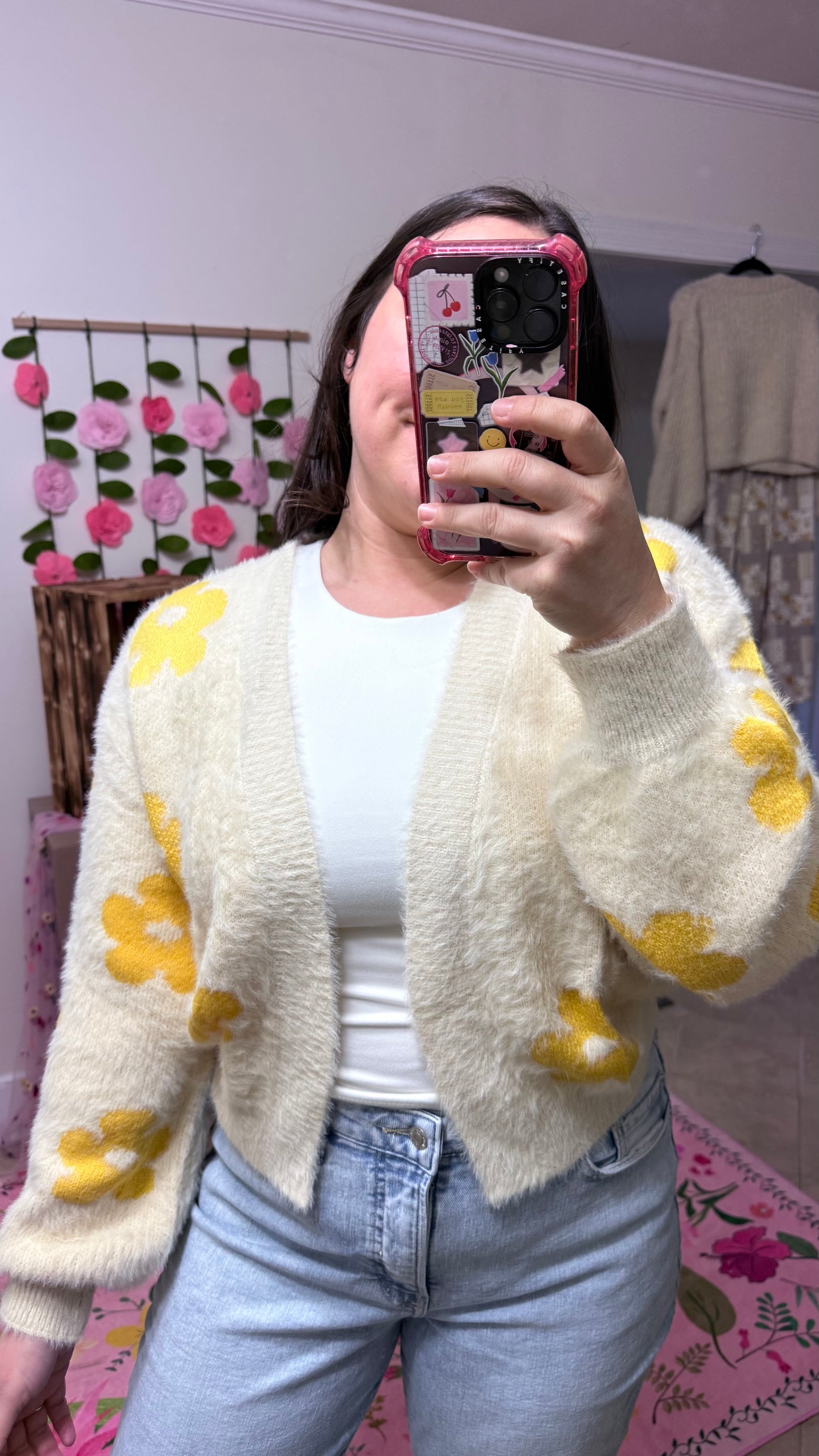Sunny Bloom Fuzzy Floral Cardigan