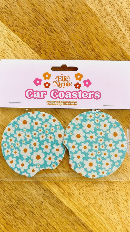 Car Cupholder Coaster - Blue Daisy