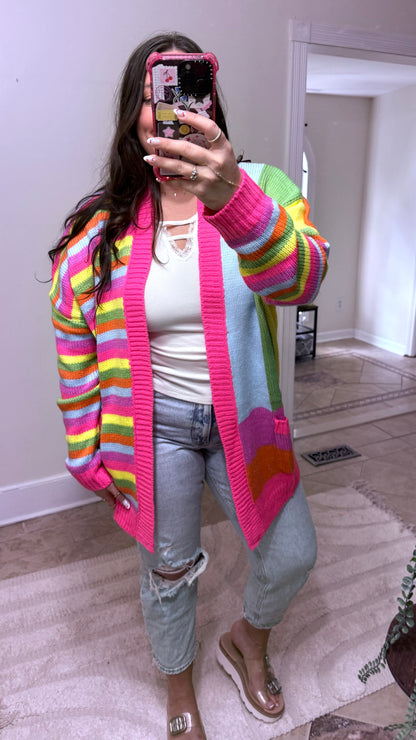 Color Pop Rainbow Stripe Cardigan