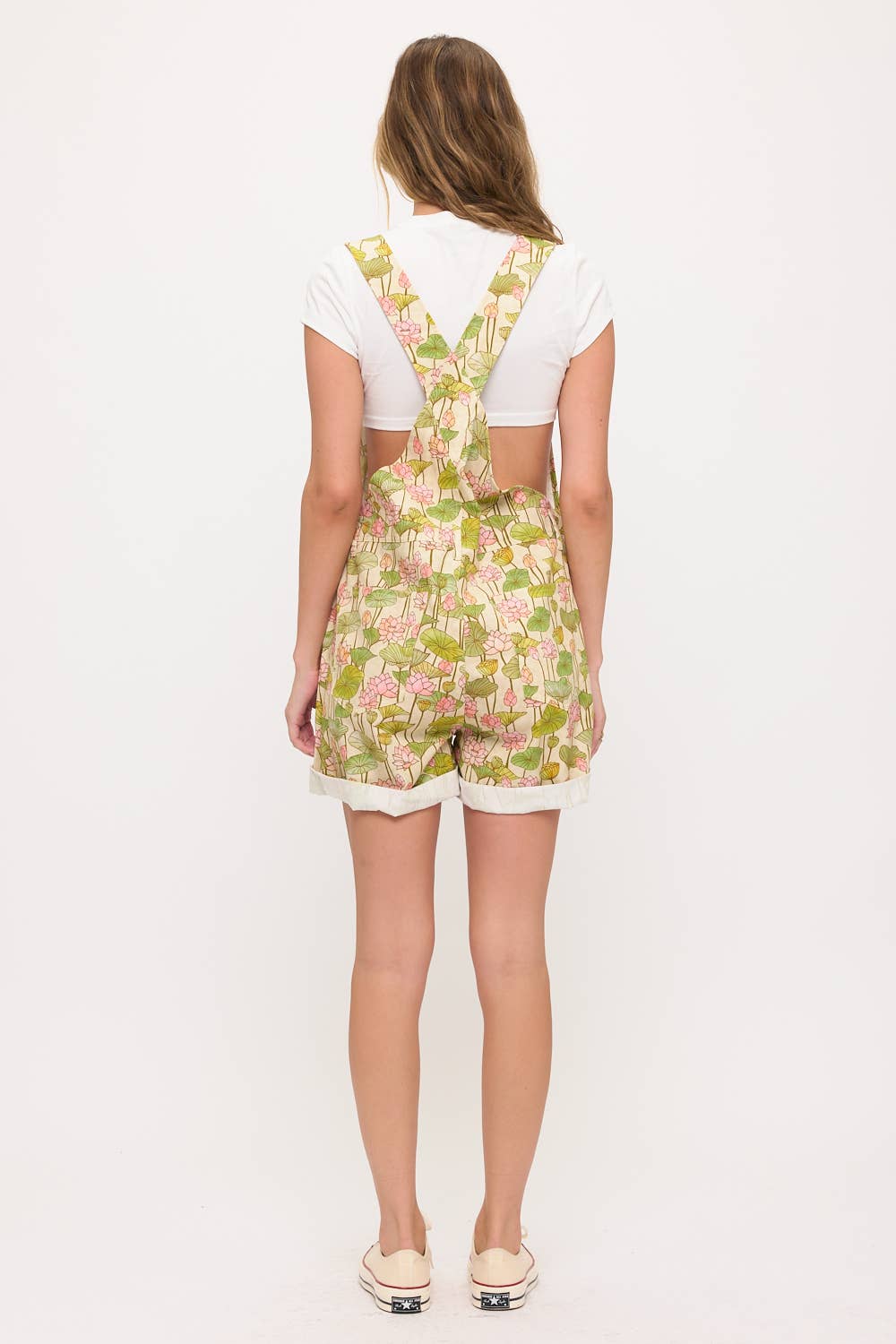 LOTUS FLOWER AND LILY PADS PRINT SHORTALLS