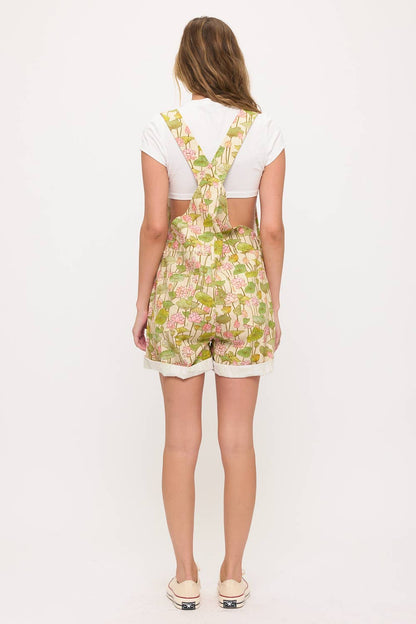 LOTUS FLOWER AND LILY PADS PRINT SHORTALLS