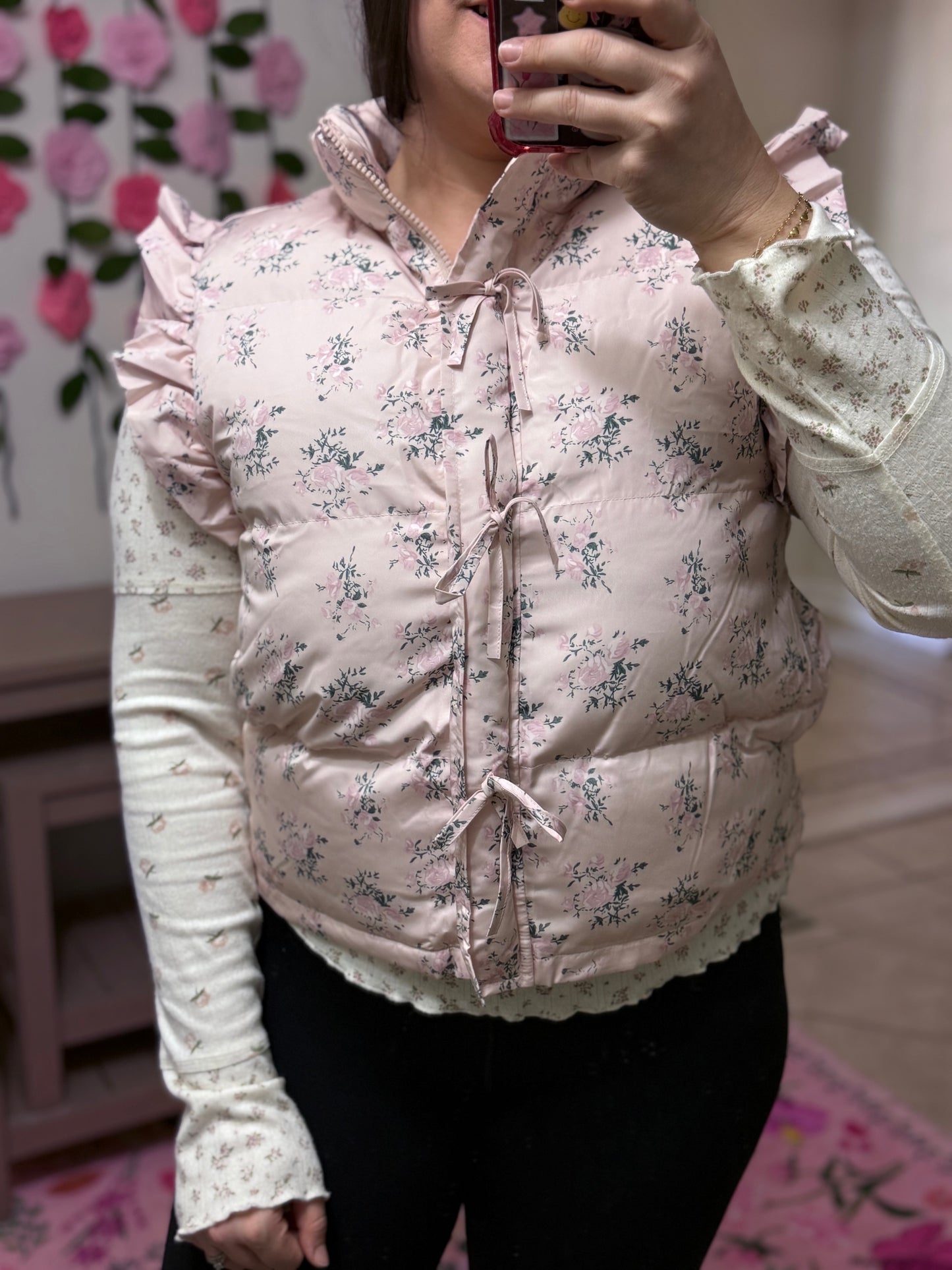 Frosted Blossom Puffer Vest