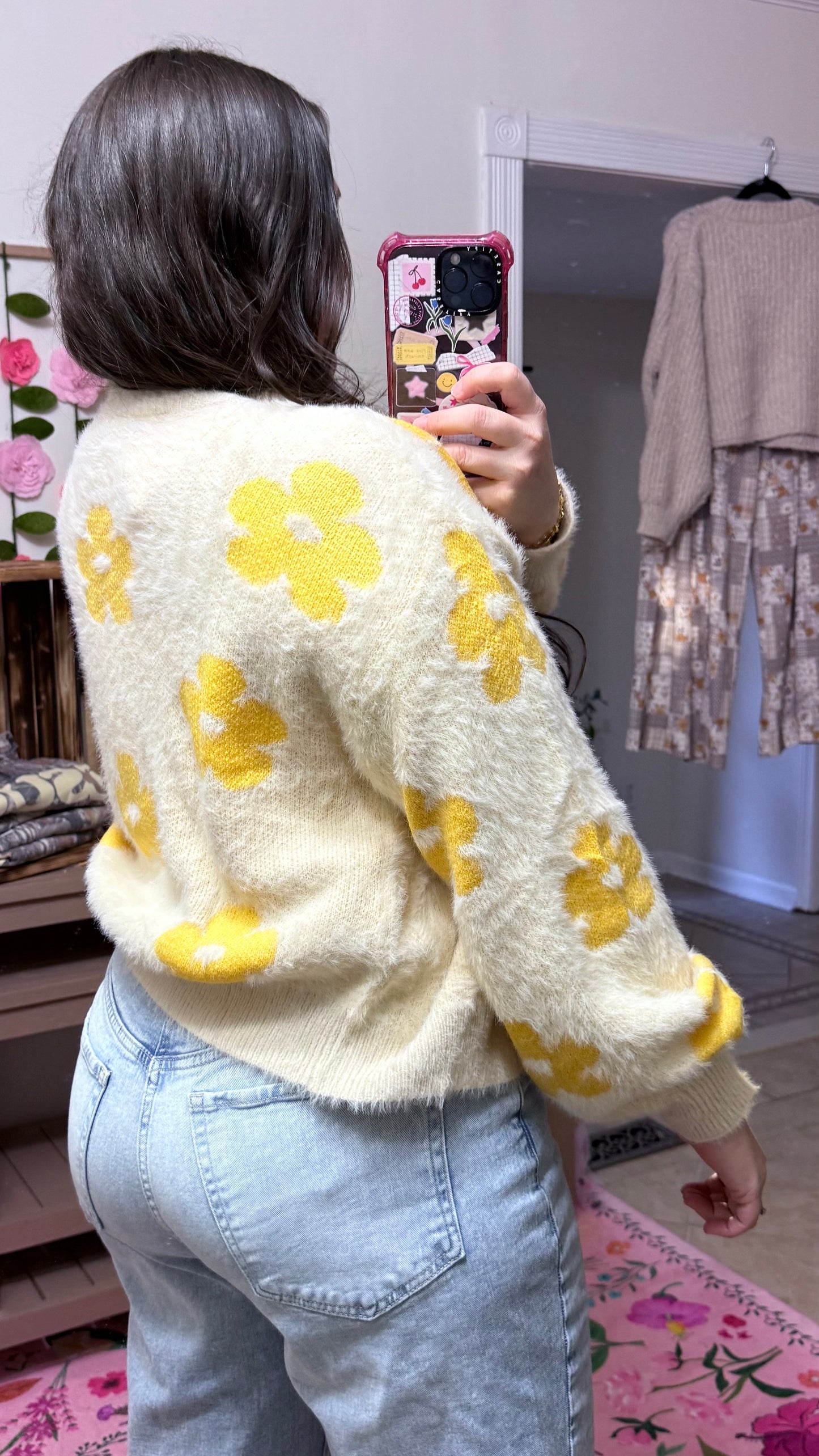 Sunny Bloom Fuzzy Floral Cardigan