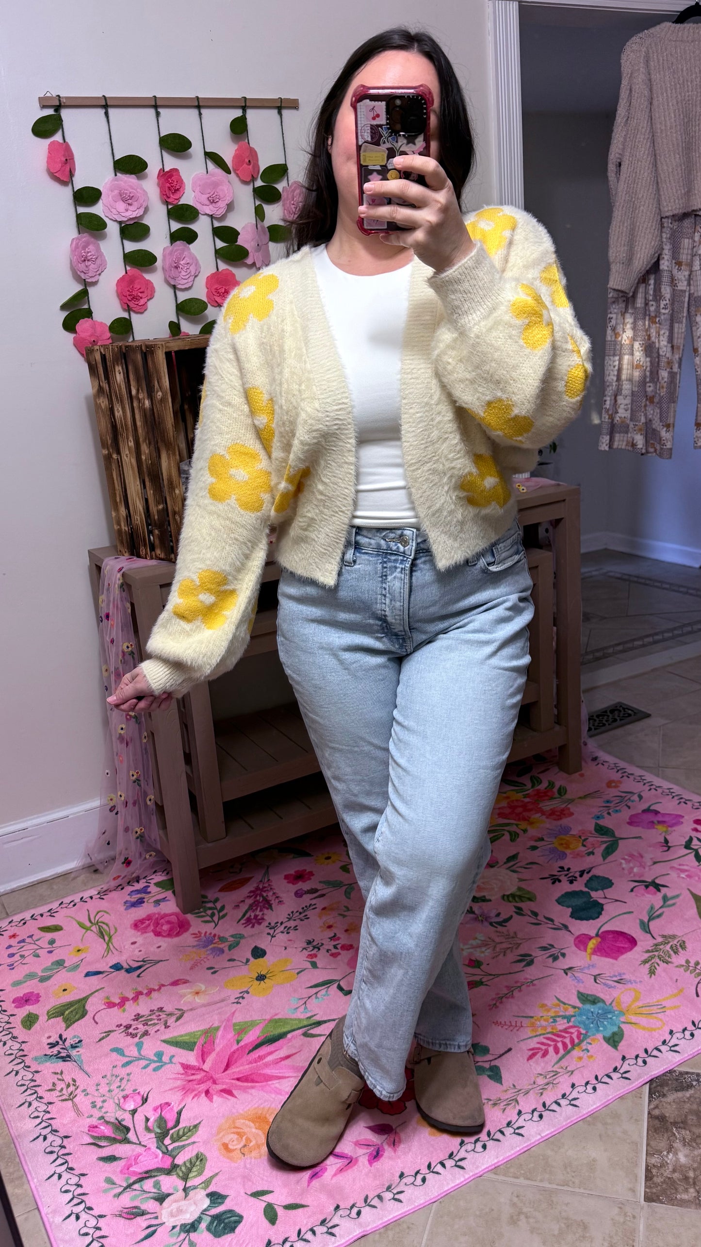 Sunny Bloom Fuzzy Floral Cardigan