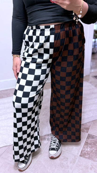 Split Decision Checkered Wide Leg Pants