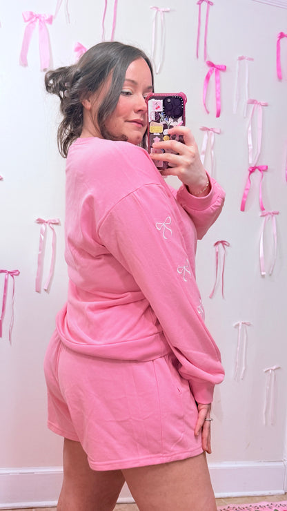 Bow Embroidered Pink Lounge Set | Hello HoneyPie Boutique